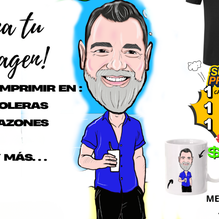 Pack Personalizado: Polera + Caricatura + Taza Sublimada