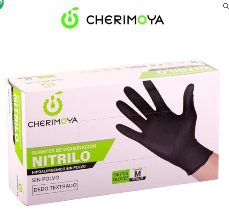 CHERIMOYA Guantes Negro Nitril 100 Unidades (M)