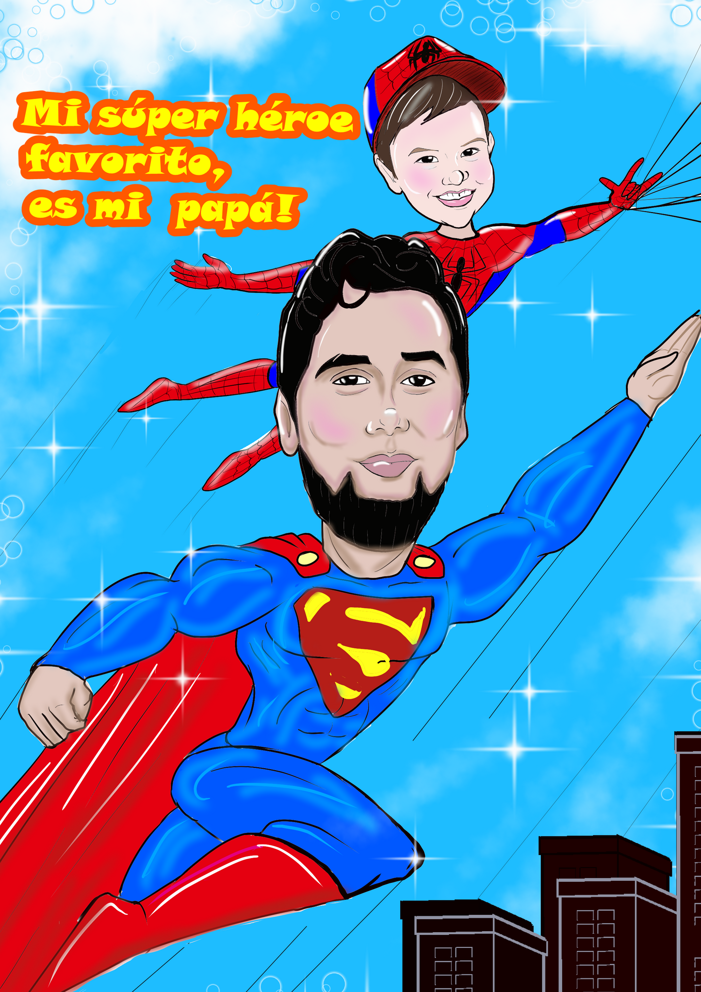 PROMO Caricatura Personalizada Digital (3 Personas )+ Marco tamaño 21x30 cm+ Impresion 6x8cm MDF para tu Auto🚗)⭐✨