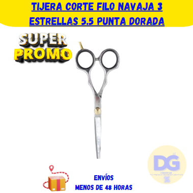 Tijera Corte Filo Navaja 3 Estrellas 5.5 Punta Dorada