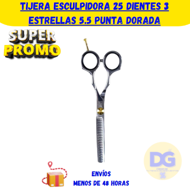 Tijera Esculpidora 25 Dientes 3 Estrellas 5.5 Punta Dorada GK8506