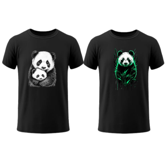 2 Poleras Manga Corta NEGRAS Osos Pandas  – Fuerza, Estilo y Actitud Salvaje