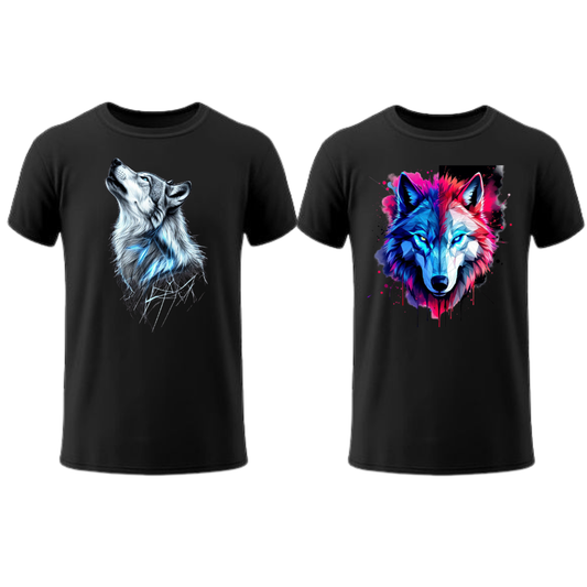 2 Poleras Manga Corta NEGRAS Lobos 🐺– Fuerza, Estilo y Actitud Mística