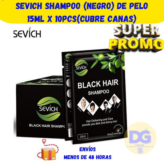 PACK 2 Sevich Shampoo (Negro) De Pelo 15ml x 10Pcs(CUBRE CANAS)