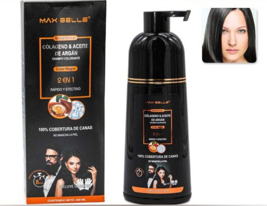 (Negro) MAXBELLE Shampoo Colorante Colageno y Argan