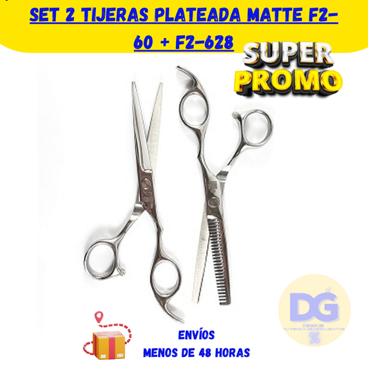 Set 2 Tijeras Plateada Matte F2-60 + F2-628