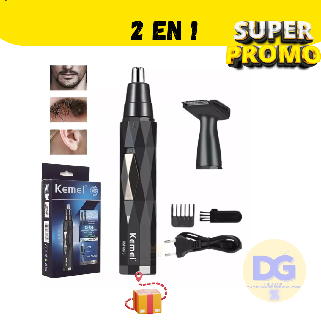 PROMO Kemei Cortadora De Vello 2 En 1 Nariz Oreja Patillas KM-6673 RECARGABLE