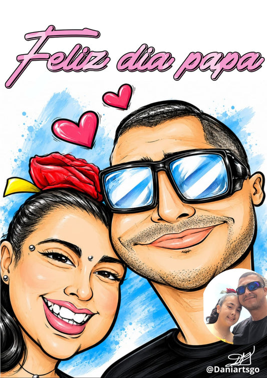 DIBUJO DE CARICATURA Pareja Enmarcada A4